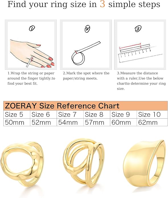 ZOERAY Chunky Gold Rings for Women Non Tarnish Trendy 14k Gold Plated Adjustable Signet Band Stackable Thumb Ring Set Open Twist Dome Statement Stacking Rings Jewelry Gifts for Women Size 5-10