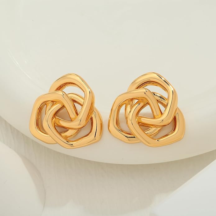 Irregular Gold Stud Earrings for Women Hammered Silver Stud Earrings Statement Geometric Earrings Vintage Gold Earrings