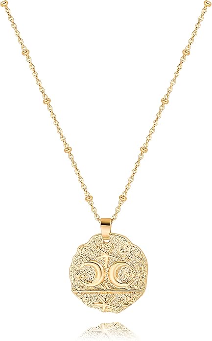 CANEVINKA 18K Gold Plate Coin Pendant Necklace for Women Dainty Compass Sunflower Necklaces Personalized Chain Layered Jewelry