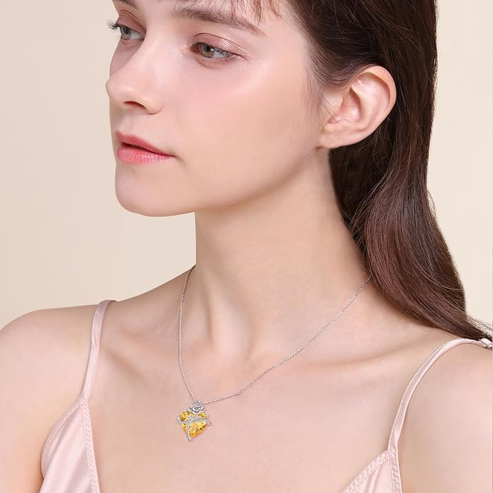 Birthstone Necklace for Women 925 Sterling Silver Love Heart Rose Flower Necklace Dainty Jewelry Gifts for Women Wife Girlfriend Mother Daughter Her