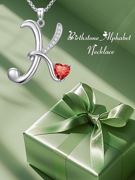 Christmas Gifts for Women Alphabet A to Z Initial Birthstone Pendant Necklaces for Women - 18k White Gold Plated Personalized Name Jewelry Valentine Mothers Day Birthday Gifts for Women Her Girlfriend