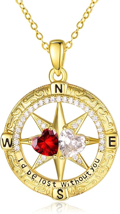 Zeuslia Double Birthstone Necklace Gifts for Wife - 925 Sterling Silver Sunflower/Rose/Crown Cross/Compass/Heart Pendant I Love You Necklace, Anniversary Birthday Gifts for Wife Girlfriend Mom Her