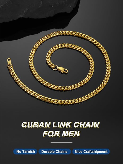 ChainsPro Chunky Miami Cuban Link Chains for Men,Stainless Steel Cuban Chain Necklace,4.8/6/10/14mm Width,No Tarnish& Thick Hip Hop Jewelry,18-30 inch Length, Black/Gold Plated/Silver,Send Gift Box