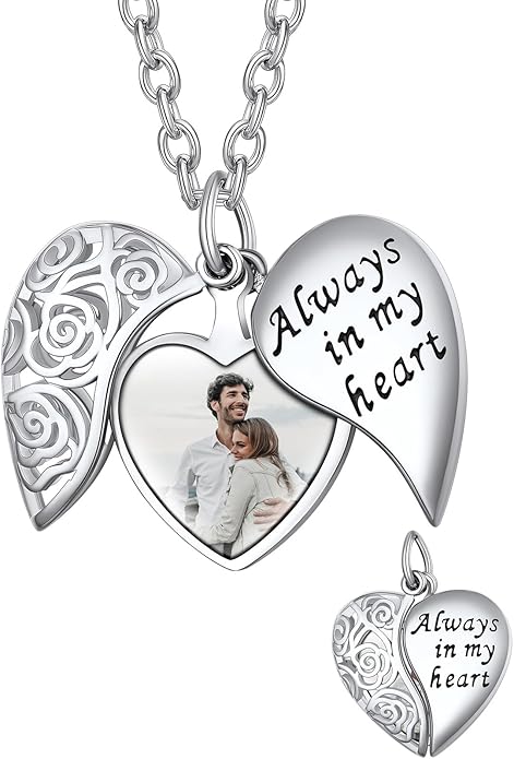 Supcare Locket Necklace That Holds Pictures-Engraved Photo Pendant Custom Jewellery Gifts for Men Women (with Jewellery Gift Box)