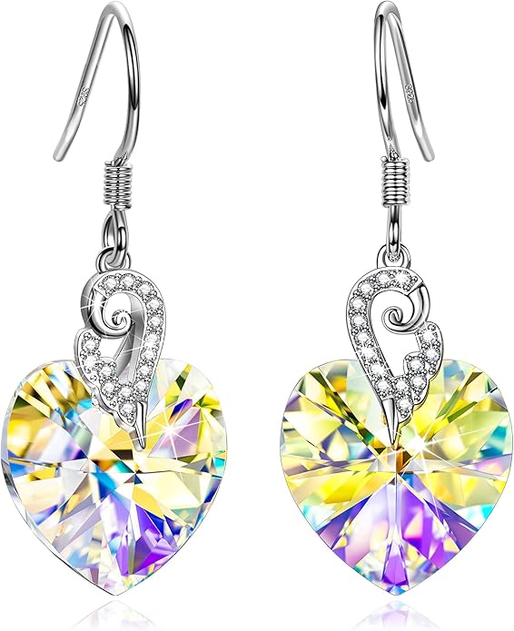 Kate Lynn Angel Wings 925 Sterling Silver Heart Earrings for Women, Packaged with Jewelry Box, Christmas Gift Birthday Gift Anniversary Jewelry Gift for Women, Symbol of Love, Beauty and Guardian