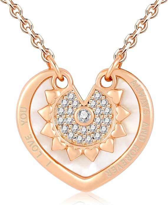 RONYOSTING Multi-Style Love Heart Necklace with Birthstone,14k White Gold Plated Sliver|Bow Pendant Necklaces for Christmas, Dainty Gifts for Birthday Valentine
