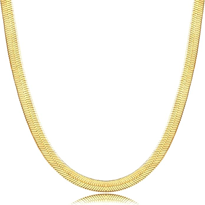 DEARMAY 14K Gold Plated Necklaces for Women, Dainty Gold Herringbone Choker Necklace Thin Layered Snake Chain Jewelry for Gifts
