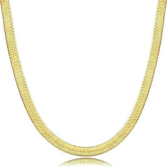 DEARMAY 14K Gold Plated Necklaces for Women, Dainty Gold Herringbone Choker Necklace Thin Layered Snake Chain Jewelry for Gifts