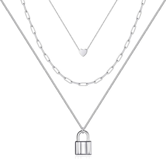 Turandoss Dainty Layered Choker Necklace, Handmade Y Pendant Necklace Multilayer Bar Disc Necklace Adjustable Layering Choker Necklaces for Women