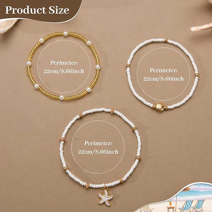 Bead Ankle Bracelets for Women Waterproof Adjustable Boho Shell Anklet Summer Beach Seashell Conch Foot Jewelry Accessories