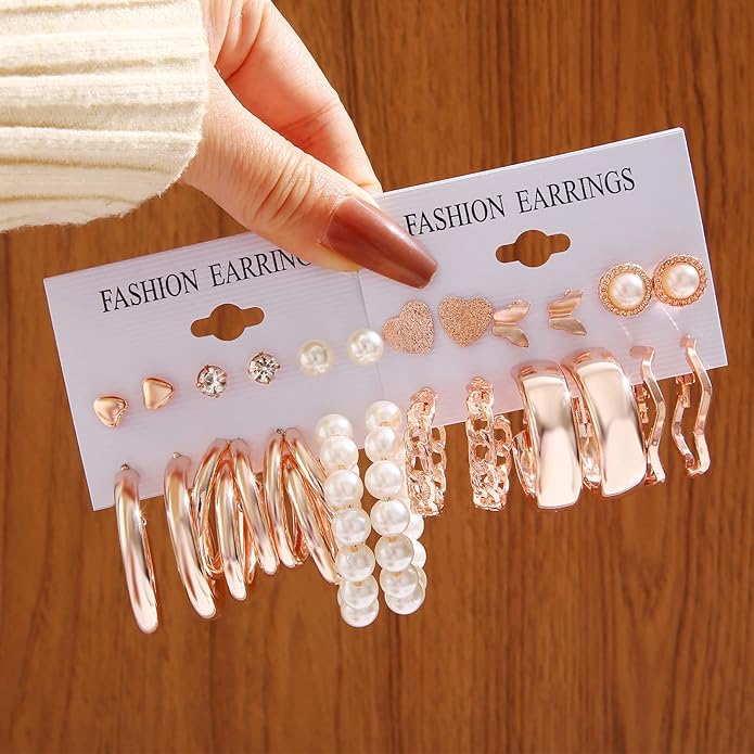 FAXHION 36 Pairs Gold Earrings Set for Women, Fashion Pearl Chain Link Stud Drop Dangle Earrings Multipack Hoop Earring Packs, Hypoallergenic Earrings for Birthday Party Jewelry