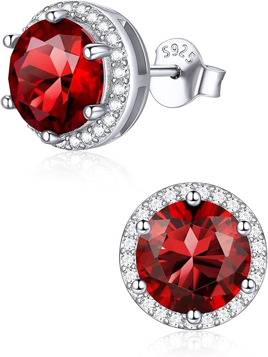 ChicSilver 925 Sterling Silver Birthstone Earrings for Women, 8MM/2 Carat Heart & Round Cubic Zirconia Stud Earrings, Hypoallergenic Jewelry, Ideal Birthday or Christmas Gifts