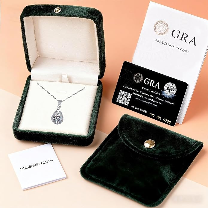 Moissanite Pendant Necklace for Women, 925 Sterling Silver Jewelry Gift Idea for Wife Girlfriend Mom Daughter Best Friend on Valentine‘s Day, Anniversary, Birthday, Christmas, Wedding