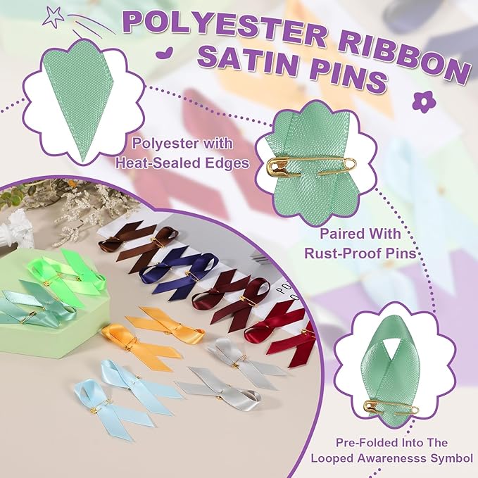 PATIKIL 50 Pcs Polyester Ribbon Satin Pins, Satin Ribbon with Safety Pins for Charity Public Social Event Party Clothing Decoration Anniversary, Celadon