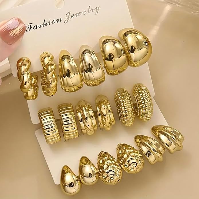 24 Pairs Chunky Gold Hoop Earrings Set for Women, Hypoallergenic Fashion Statement Hoops Earrings Pack Assorted Small Big Twisted Hoop Jewelry for Gift