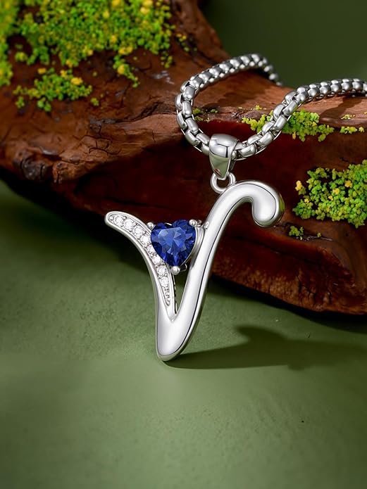 Christmas Gifts for Women Alphabet A to Z Initial Birthstone Pendant Necklaces for Women - 18k White Gold Plated Personalized Name Jewelry Valentine Mothers Day Birthday Gifts for Women Her Girlfriend