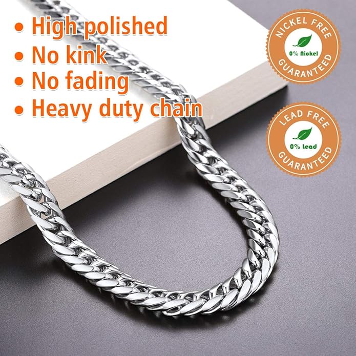 FindChic Men Curb Chain Necklace 18K Gold Plated/Stainless Steel/Black Chunky Double Tight Cuban Link Hip Hop Neck Chains for Men Boys 3.5MM/5MM/6MM/7MM/9MM/12MM 14''-30'' 8 Length Options (Send Gift Box)