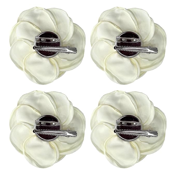 Sanrich Women's Brooches 4pcs Rose Flower Hair Clip Mexican Hair Flowers Clips Hairpin Brooch Tea Party Hats Headpieces (off white)