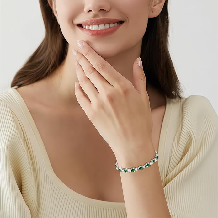 Birthstone Tennis Bracelet for Women 925 Sterling Silver Pear Shaped Gemstone Jewelry Gifts for Her