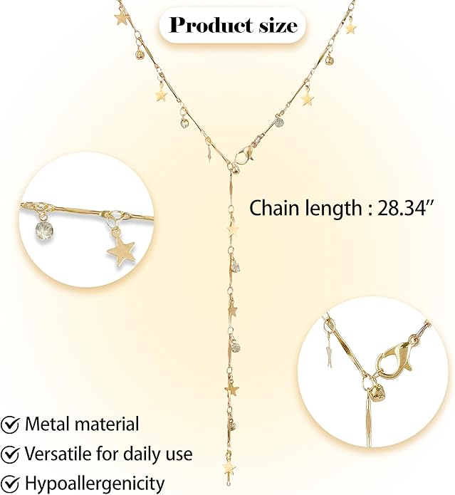 Irregular Y2k Long Y-shaped Necklace with Zircon Inlaid Sparkling Brick Tassel Pendant Double-Layer Chain High-end Fashion Accessory Women's