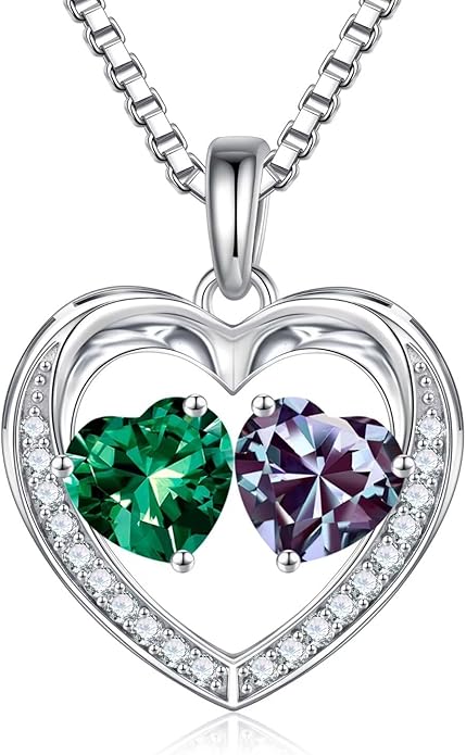 Iefil Christmas Gifts for Women Wife - 925 Sterling Silver Heart Birthstone Necklace, Anniversary Birthday Gifts for Women Wife Girlfriend Mom, Birthstone Jewelry Gift for Her