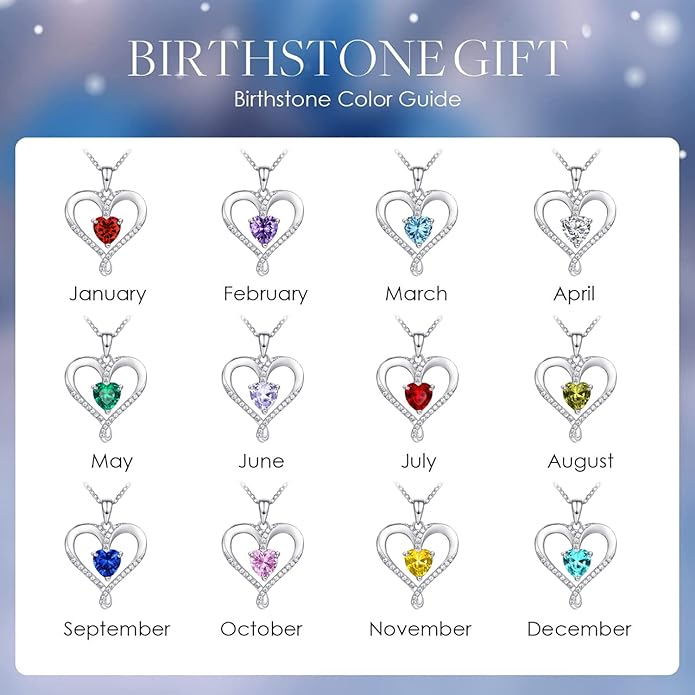 Birthstone Necklace for Women, 18K White Gold Heart Necklace Filled 925 Sterling Silver, Diamond Womens Jewelry Christmas Gifts for Women Wife