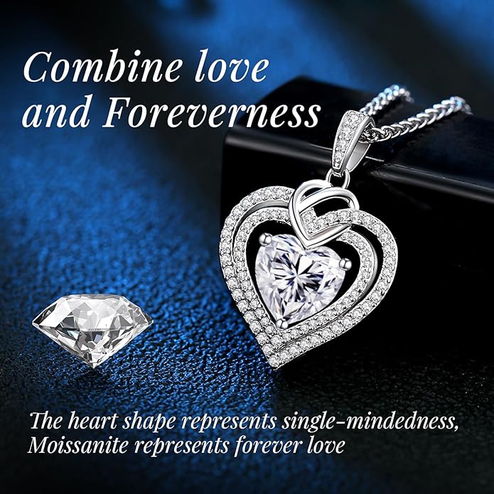 OOBEE Moissanite Heart Necklaces for Women, 1- 4 Carat Moissanite 925 Sterling Silver Gold Plating Fine Women Necklace，Ideal Anniversary Birthday Christmas Valentine Mothers Day Jewelry Gifts for Mom Wife Her Girlfriend