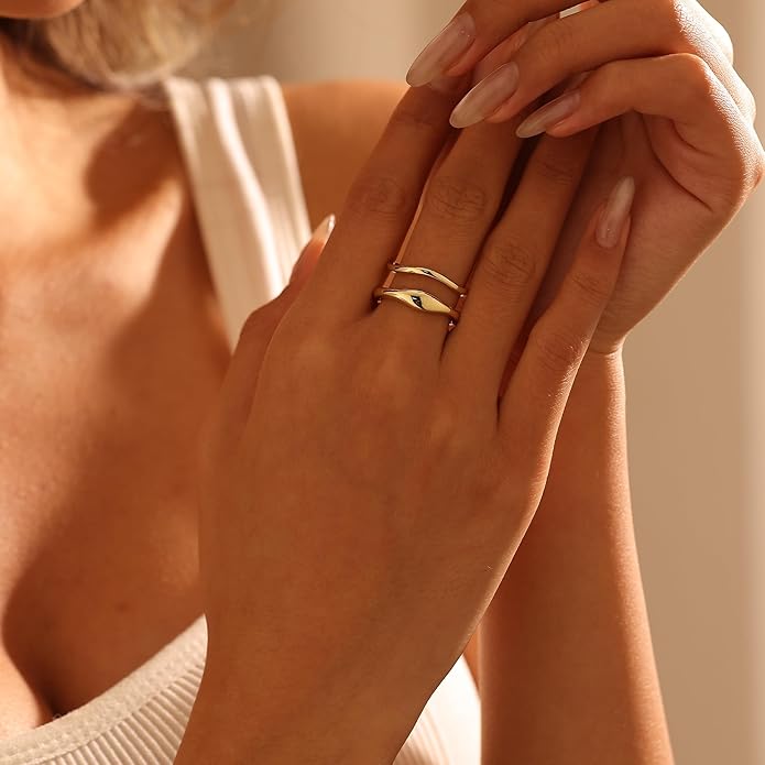 SELFROSE Rings for Women,Dainty Ring Set 14K Gold Plated Thumb Rings Non Tarnish Chunky Size 6-10 Gold Jewelry Gifts for Women
