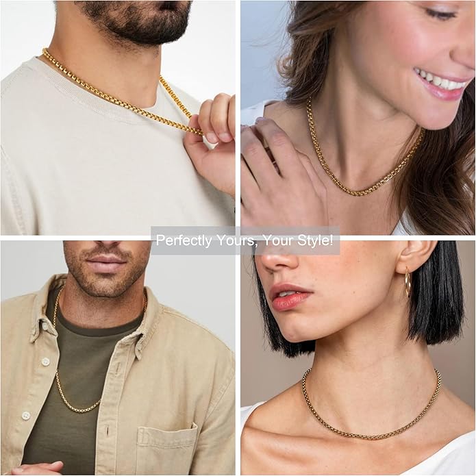 925 Sterling Silver Box Chain 2/3/4/5mm Necklace for Men Silver Link Chain for Women 16/18/20/22/24/26/30 Inches