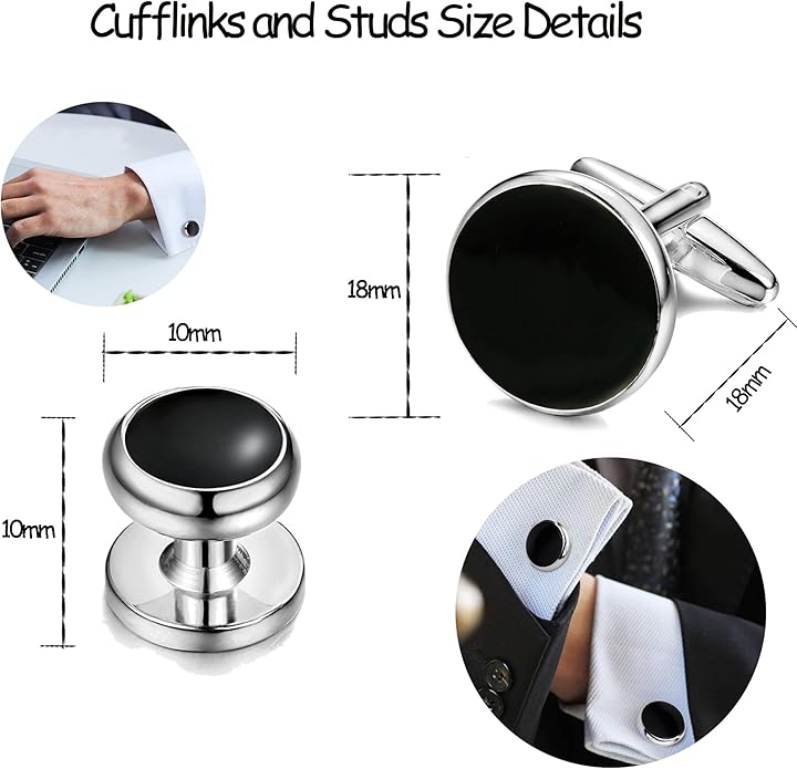 ORAZIO Cuff Links Mens Stainless Steel Cuff Links and Studs Set Gold Black Cufflinks for Men Tuxedo Studs Buttons for Formal Kit Business or Wedding Shirts
