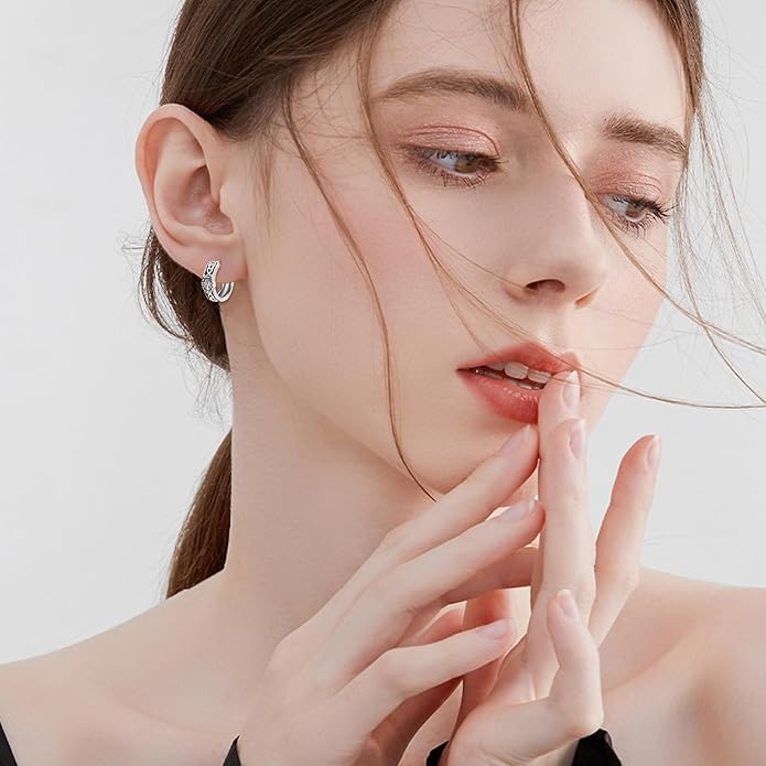 Hoop Earrings for Men Women 925 Sterling Silver Ankh/Wolf/Celtic/Opal Earrings Jewelry Gifts