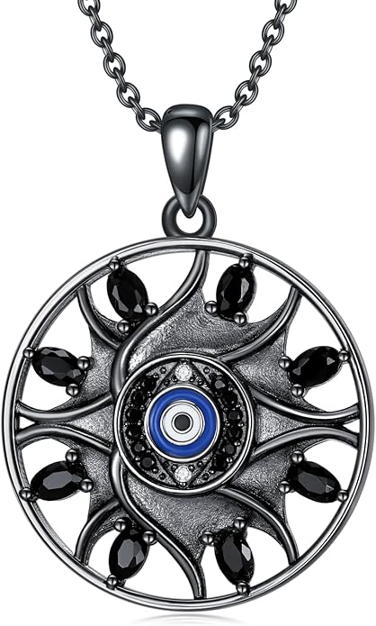Evil Eye Necklace for Women 925 Sterling Silver, Protection Necklace with Blue Evil Eye Charm, Evil Eye/Lotus Pendant Jewelry, Birthday Christmas Gifts for Her