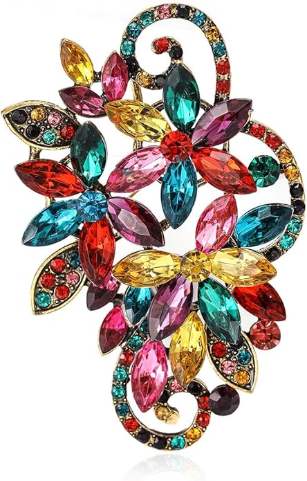 YOQUCOL Vintage Red Austrian Crystal Rhinestone Flower Shape Brooch Pin for Women