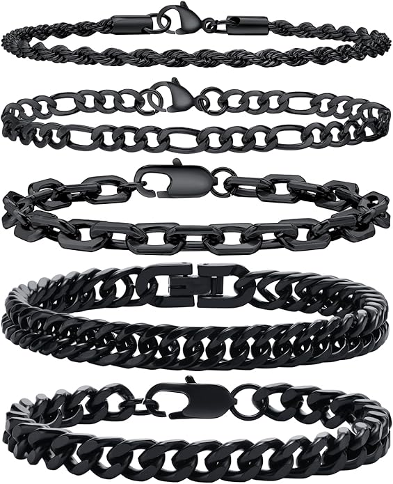 VNOX 5/7 Pcs Chain Bracelet for Men Women - Sturdy Stainless Steel Curb Width Cuban Link Chain Bracelet Set for Men Women,6.5/7/7.4/8.2/9 Inches