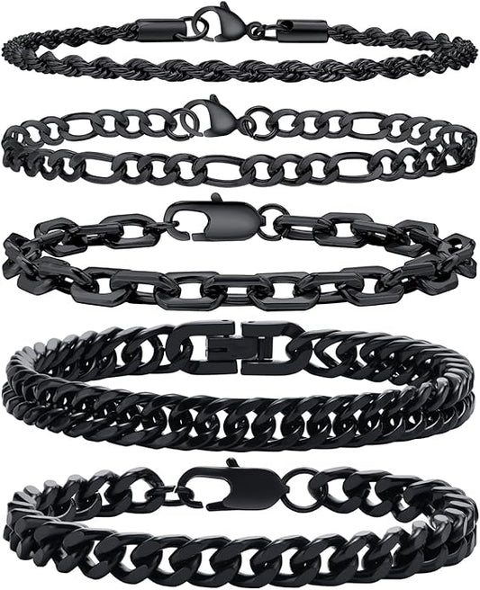 VNOX 5/7 Pcs Chain Bracelet for Men Women - Sturdy Stainless Steel Curb Width Cuban Link Chain Bracelet Set for Men Women,6.5/7/7.4/8.2/9 Inches