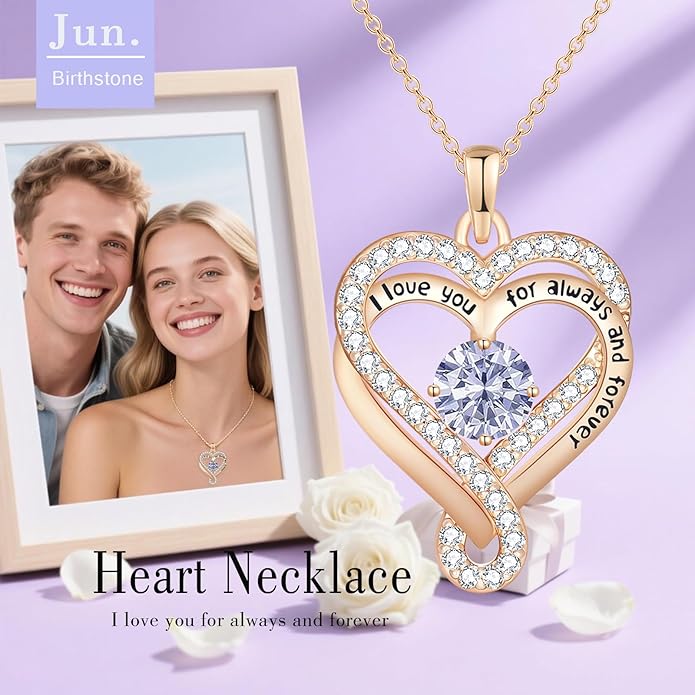 Birthstone Heart Necklaces for Women, Infinity Pendent S925 Sterling Silver Jewelry for Women, Wedding Anniversary, Birthday Mother’s Day Gifts for Mom, Mother, Wife, Girlfriend