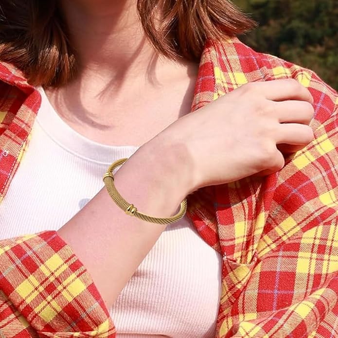 Twisted Cable Bangle Bracelet for Women Gold Plated Lightweight Adjustable Open Cuff Vintage Chunky Jewelry Gift for Her Mom Sister Birthday Christmas