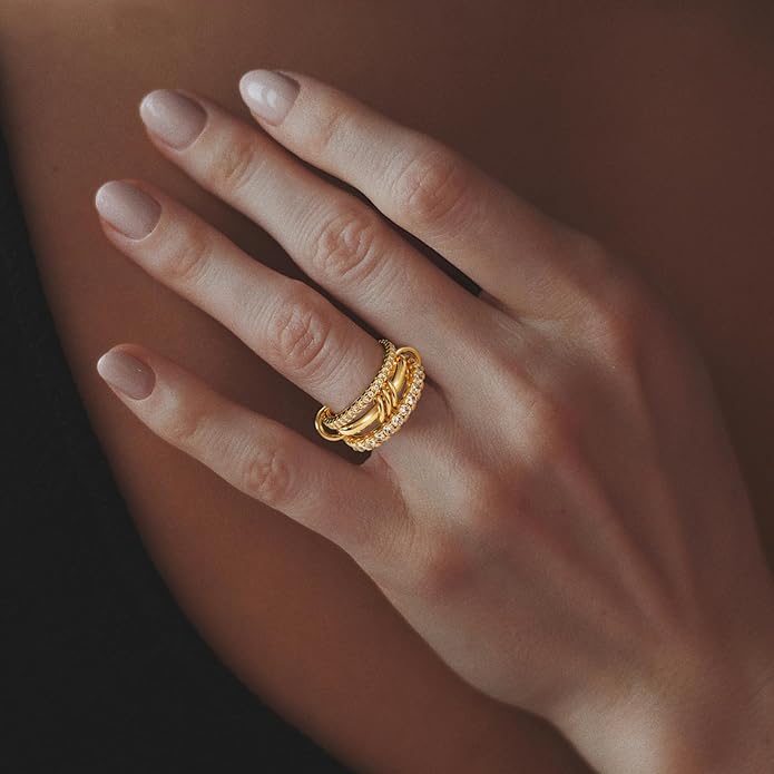 HOSICRON Gold Stackable Rings for Women Non Tarnish, Dainty Stackable 18k Gold Plated CZ Cubic Zirconia Rings, Gold Knuckle Women Rings Set