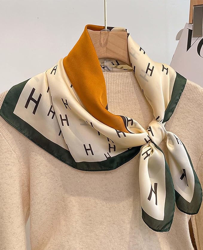 kcctoo 27.5" Mulberry Silk Feeling Head Scarf Women's Fashion Square Neck Satin Scarfs for Bag Hair Scarves Gift