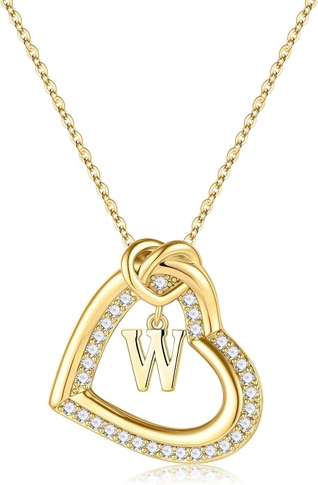 Turandoss Heart Initial Necklaces for Women - Dainty 14K Gold Plated Cubic Zirconia Heart Initial Necklaces Letter A-Z Pendant Necklace for Women Girls Jewelry Birthday Christmas Gifts