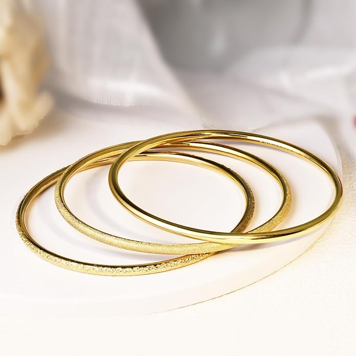 Kainier 3mm 14K Gold Plated Bracelet Stainless Steel Glossy Stackable Thin Round Bangle Bracelet for Women Solid Plain Polished Bracelet Best Gifts for Love