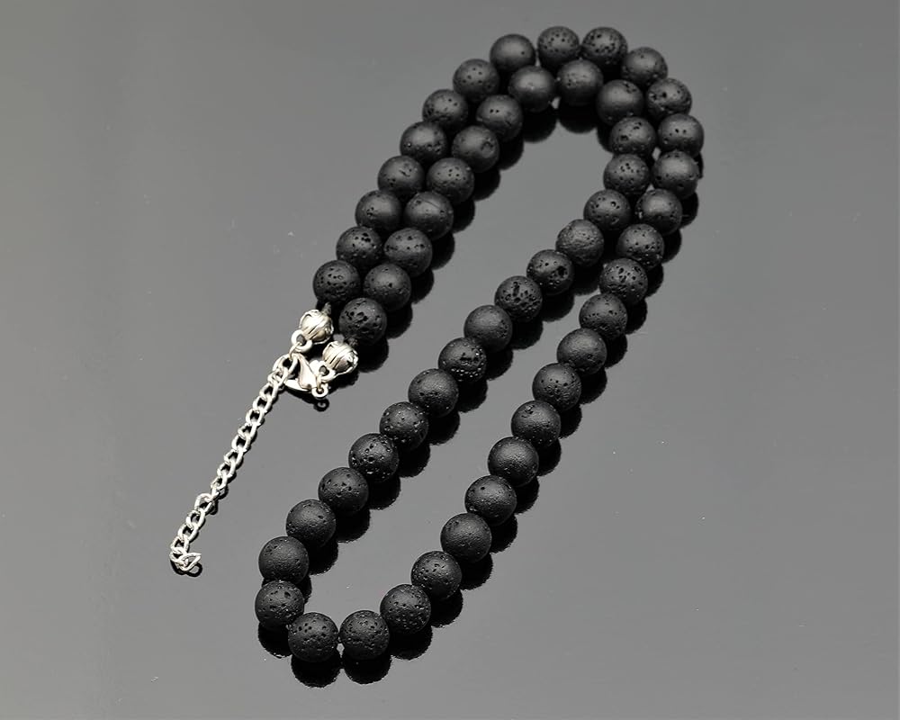 Natural Lava Stone Beaded Choker, Genuine Black Crystal Necklace, Fancy Gemstone Choker, 8mm Beads, Unique Fashion Jewelry, Healing Crystal Chakra Necklace, Durable Necklace, Cancer Zodiac Necklace