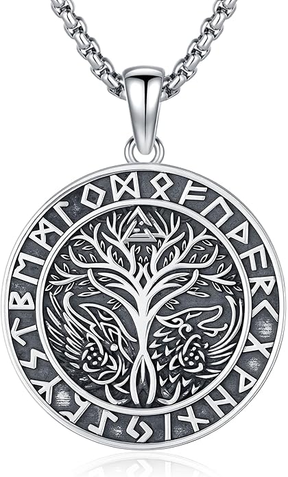 YueYuan Viking Necklace for Men 925 Sterling Silver Rune Amulet Pendant Nordic Necklace Viking Jewelry Gift for Father Husband Son