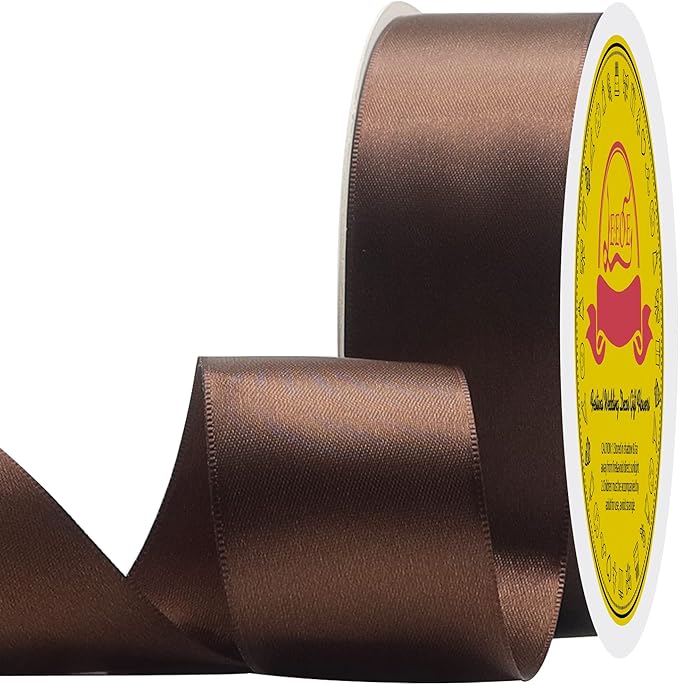 LEEQE Double Face Brown Satin Ribbon 1-1/2 inch X50 Yards Polyester Brown Ribbon for Gift Wrapping Very Suitable for Weddings Party Invitation Decorations and More