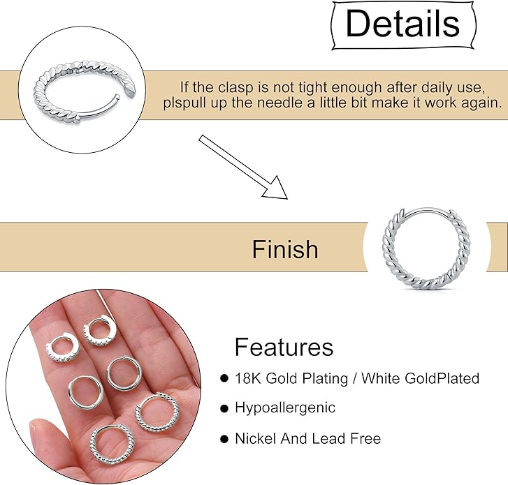 micuco 3 Pairs Small Hoop Earrings Set for Women, 14K Gold Plated Huggie Hoop Earrings for Men, Tiny Cartilage Hypoallergenic Earring Set