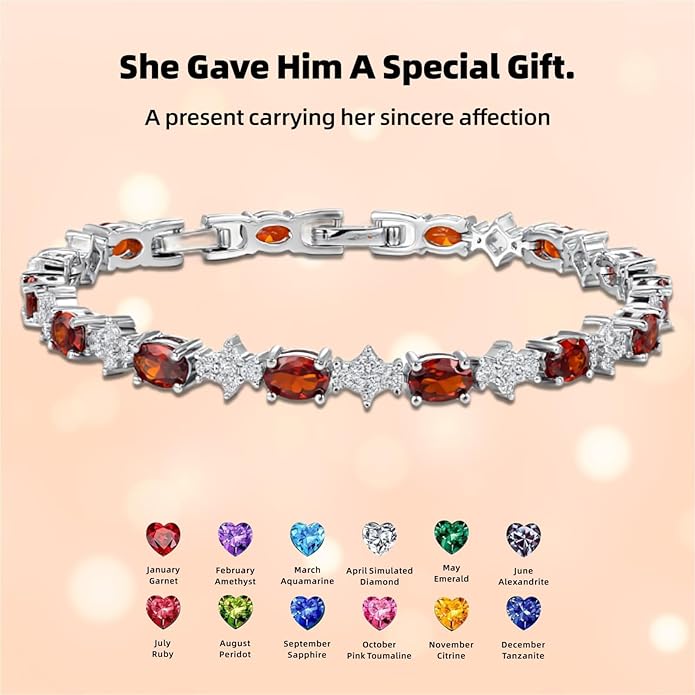 Tennis Birthstone Bracelets Sterling Silver Bracelets Charm Jewelry Birthday Gifts for Women,Girlfriend,Wife,Mom - Graduation, Friendship,Birthday, Anniversary