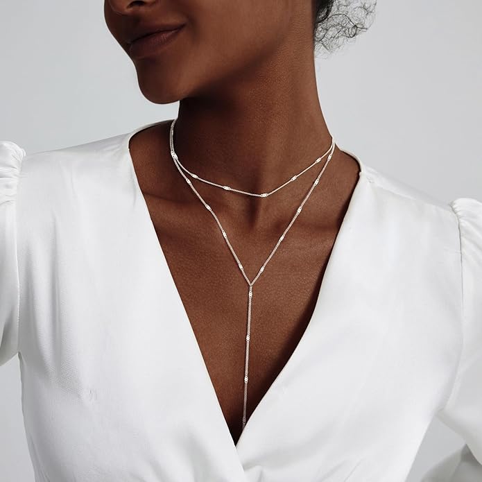 Lariat Gold Necklace for Women Trendy Dainty 14k Gold Plated/Silver Layered Chain Drop Necklaces Y-Shaped Necklace Jewelry for Women Gifts