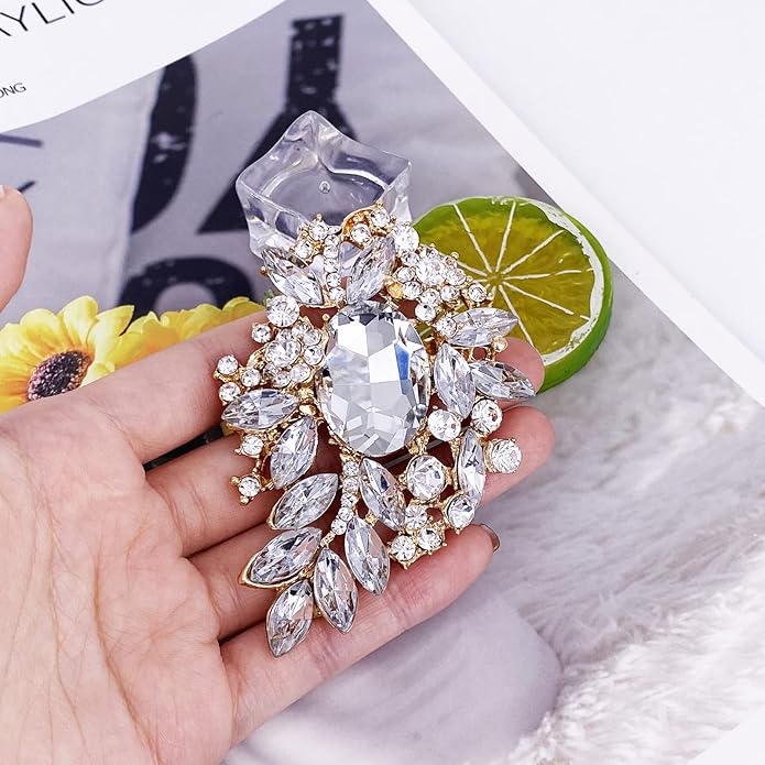 LAXPICOL Vintage Sparkly Austrian Crystal Flower Leaf Bouquet Clusters Big Large Brooch Pin for Women Gold Tone