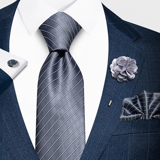 joy alice Ties Set Men Mixed Color Necktie Handkerchief Cufflinks Brooch 3.15 Formal