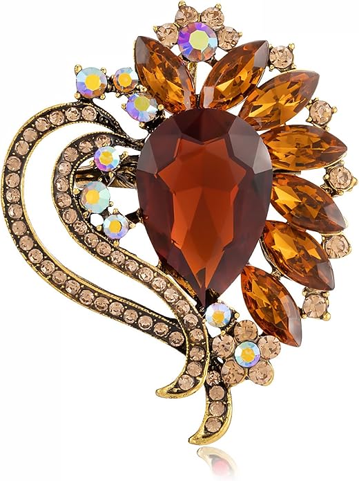LAXPICOL Vintage Austrian Crystal Elegant Heart Flower Brooch Pin For Women Wedding Broach Pin